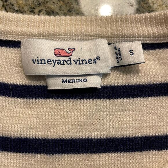 VINEYARD VINES Merino wool crewneck sweater in navy and cream stripes - Picture 2 of 5